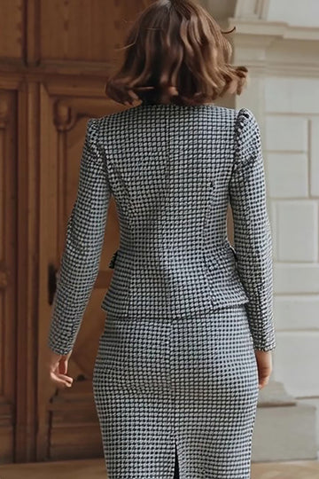Grey 2 Piece Tweed Pencil Midi Work Dress